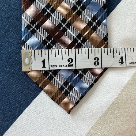Joseph & Feiss International 100% Silk Earth Tone Brown Blue Plaid Men Neck Tie - Picture 6 of 11